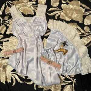 Vintage 1940s rare periwinkle blue rayon liquid satin slip dress